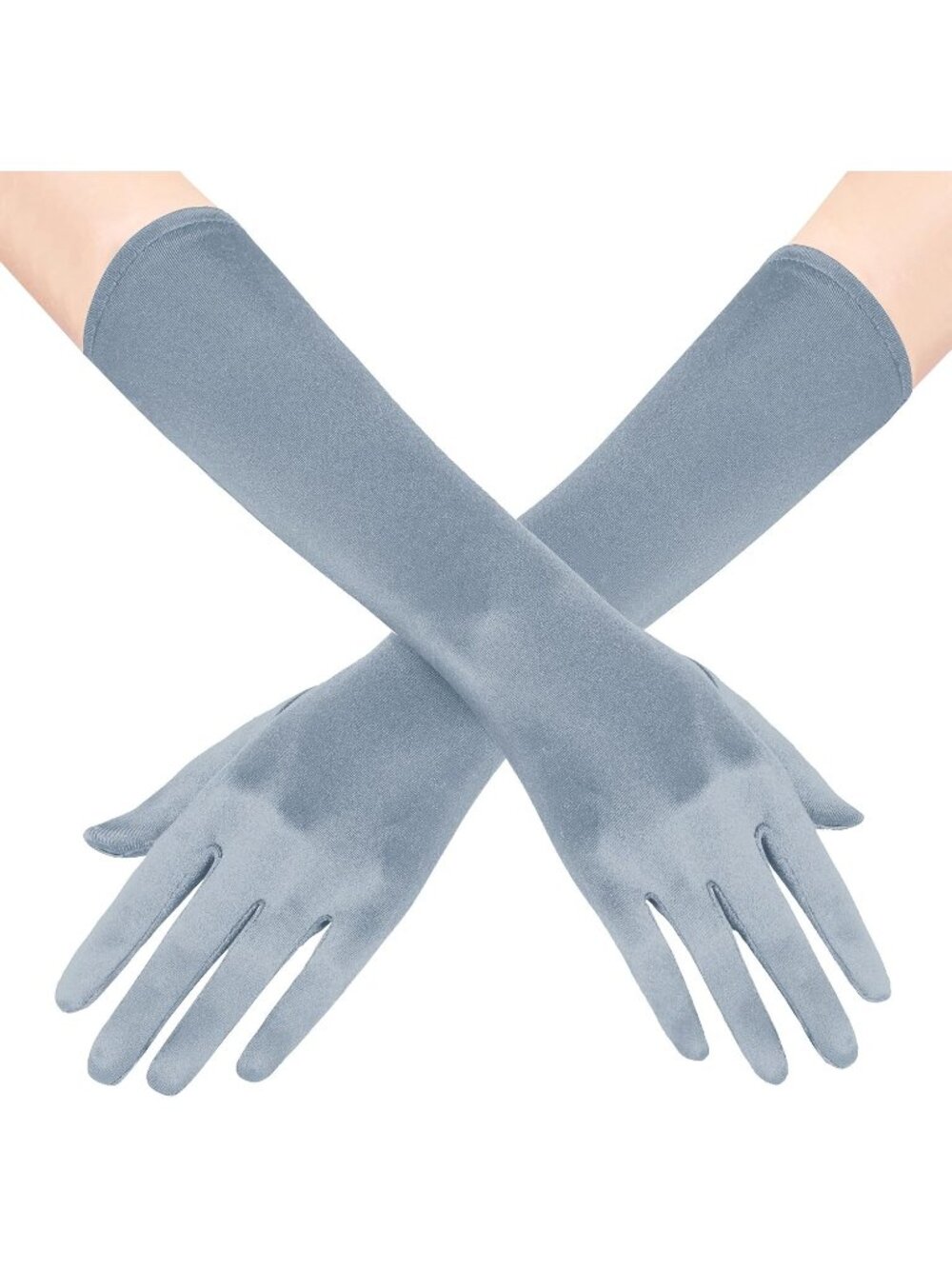 Women's Silver Bridal Shower 1920s Flapper Stretchy Long Satin Opera Gloves